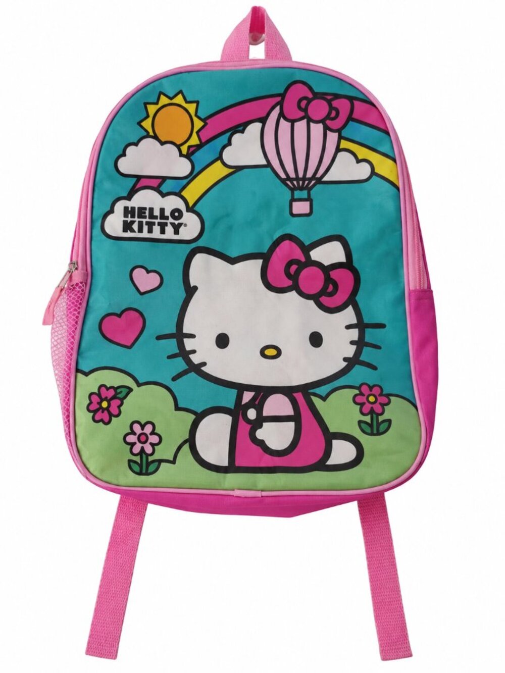 Sanrio Hello Kitty Pink Rainbow Hot Air Balloon Backpack Mesh Side Pockets